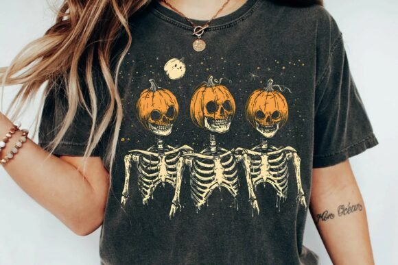 Download Vintage Halloween Skeleton Pumpkin Head Retro Spooky Gothic Aesthetic T-Shirt Design Png - Gothic aesthetic Collection