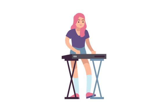 Download Girl and Electronic Piano. Young Woman P - Premium Resources