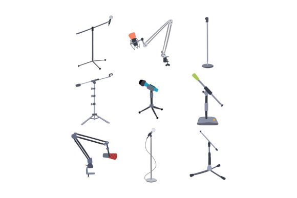 Download Microphone Stand Set Cartoon Vector Illu - Microphone Collection