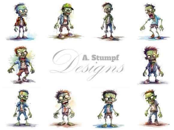 Download Funny Zombie Digital Watercolor Clipart - Zombie Collection